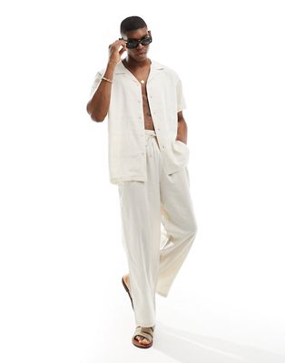 South Beach linen blend beach pants in sand-White
