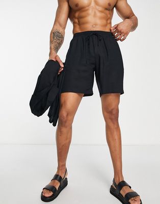 South Beach linen blend shorts in black