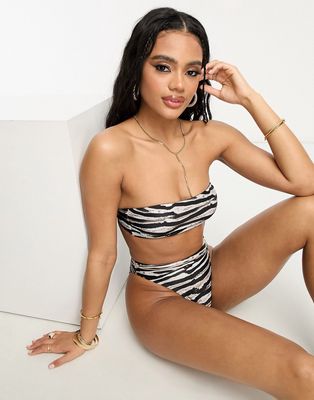 South Beach mix & match bandeau bikini top in zebra print-Multi