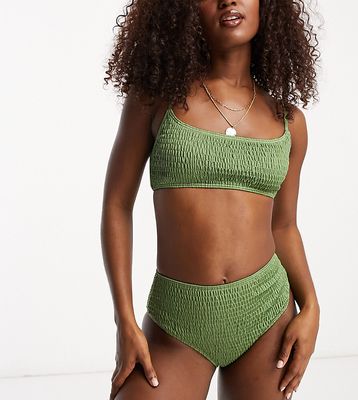 South Beach mix & match crop bikini top in khaki crinkle-Green