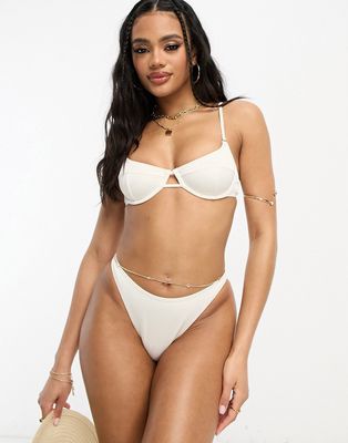 South Beach mix & match rib high leg bikini bottom in cream-White