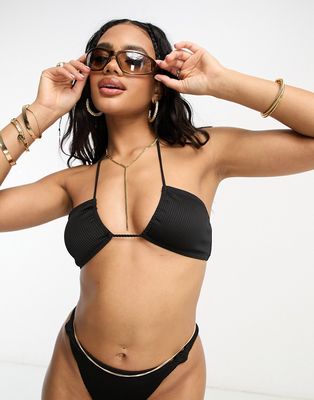 South Beach mix & match rib upside down triangle bikini top in black