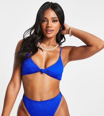 South Beach mix & match scrunch knot triangle bikini top in blue