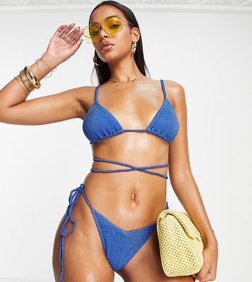 South Beach mix & match tie side bikini bottom in aqua metallic-Blue