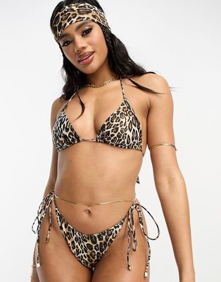 South Beach mix & match tie side bikini bottom in leopard print-Multi