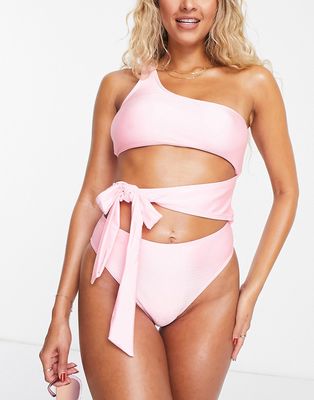 South Beach one shoulder swimsuit with cut out detail in pink