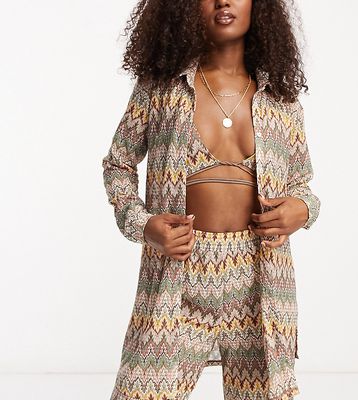 South Beach oversized beach shirt in embroidered multi print - part of a set