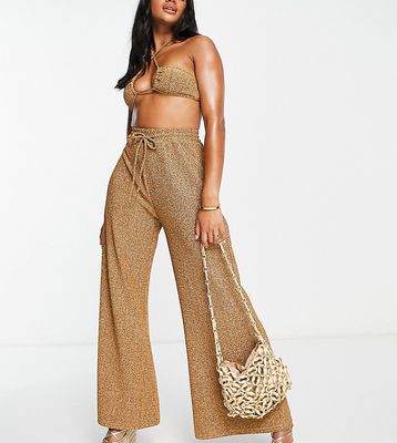 South Beach oversized metallic beach pants in gold