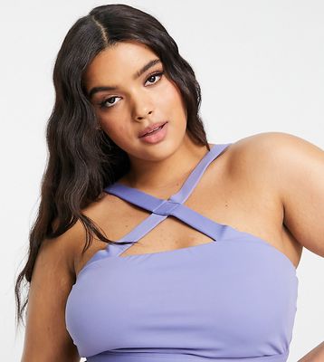 South Beach Plus light support halterneck polyester sports bra in blue