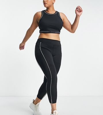 South Beach Plus polyester high waisted leggings in black with contrast binding