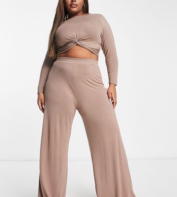 South Beach Plus wide leg pant in taupe-Brown