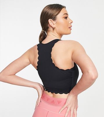 South Beach polyester scallop edge crop top in black