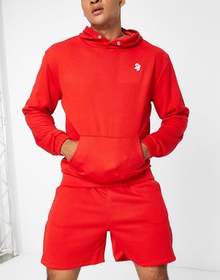 South Beach ribbed snap hoodie in red