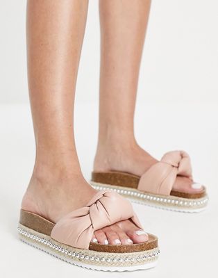 South Beach sandals with padded knot in blush-Neutral