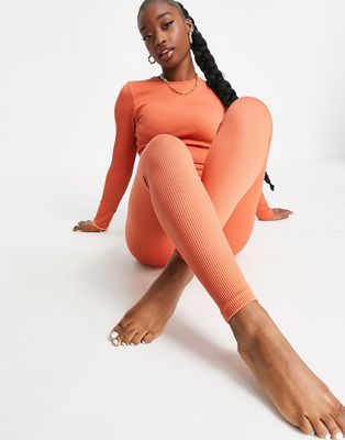 South Beach seamless ribbed high waist leggings in washed copper