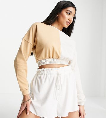 South Beach spliced crop boxy sweatshirt in sand-Neutral
