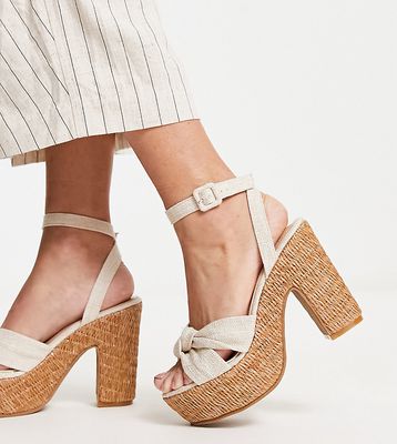 South Beach straw chunky heel sandals in cream-White