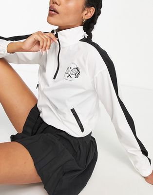South Beach tennis logo half zip jacket in black and white
