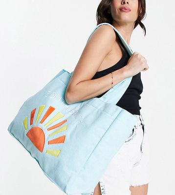 South Beach terrycloth embroidered beach tote bag in bright blue