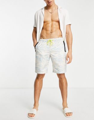 South Beach tie dye swim shorts with bonded zip in blue