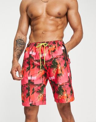 South Beach tie dye swim shorts with bonded zip in pink