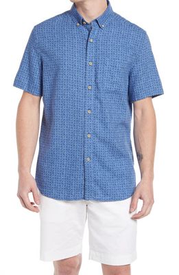 Southern Tide Sothern Tide Basket Weave Short Sleeve Button-Down Shirt in Seven Seas Blue