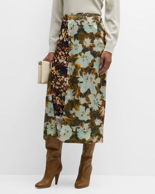 Spa Contrast Floral-Print Midi Skirt