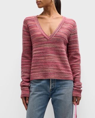 Spacedyed Cotton-Blend Deep V-Neck Sweater