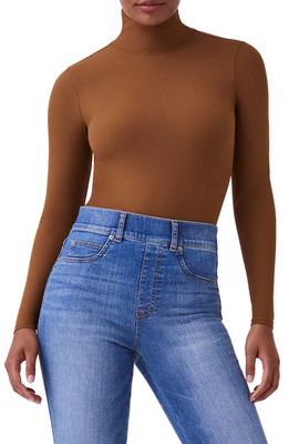 SPANX Long Sleeve Smoother Thong Bodysuit in Salted Caramel