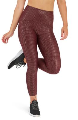 SPANX Metallic Dot Print Active 7/8 Leggings in Wine/Rose Gold