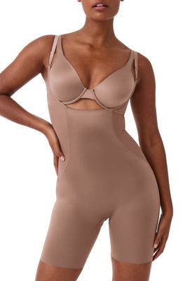 SPANX Open Bust Mid Thigh Bodysuit in Cafe Au Lait