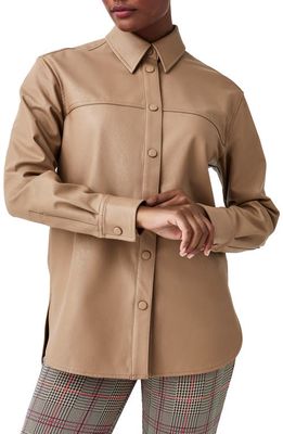 SPANX Oversize Faux Leather Snap-Up Shirt in Toffee