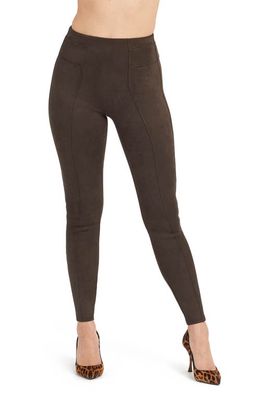 SPANX® High Waist Faux Suede Leggings in Chocolate Brown