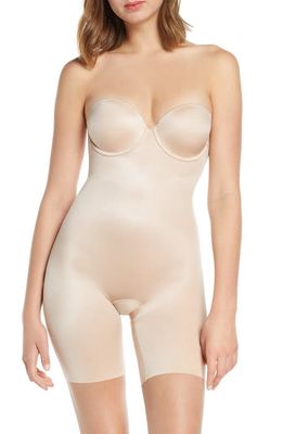 SPANX® Suit Your Fancy Strapless Cupped Mid Thigh Bodysuit in Champagne Beige