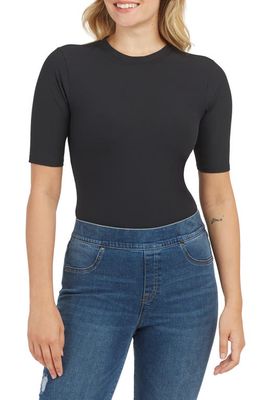 SPANX® Suit Yourself Ribbed Crew Neck Short Sleeve Smoother Bodysuit in Classic Black
