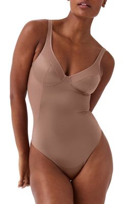 SPANX Shaping Satin Thong Bodysuit in Cafe Au Lait