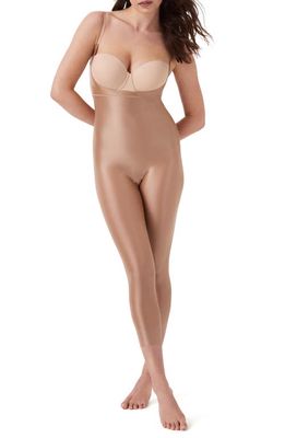 SPANX Suit Your Fancy Open-Bust Catsuit in Broadway Beige