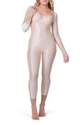 SPANX Suit Your Fancy Three Quarter Sleeve Open Bust Catsuit in Champagne Beige