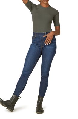 SPANX Suit Yourself Ribbed Crew Neck Short Sleeve Smoother Bodysuit in Dark Palm