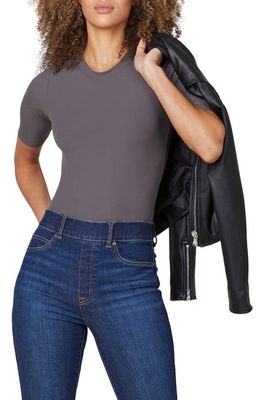 SPANX Suit Yourself Ribbed Crew Neck Short Sleeve Smoother Bodysuit in Deep Slate