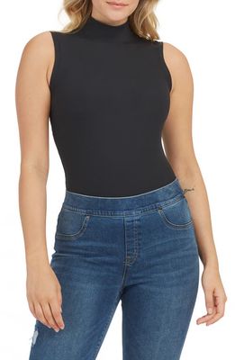 SPANX Suit Yourself Ribbed Mock Neck Sleeveless Smoother Bodysuit in Classic Black