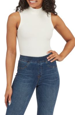 SPANX Suit Yourself Ribbed Mock Neck Sleeveless Smoother Bodysuit in Parchment