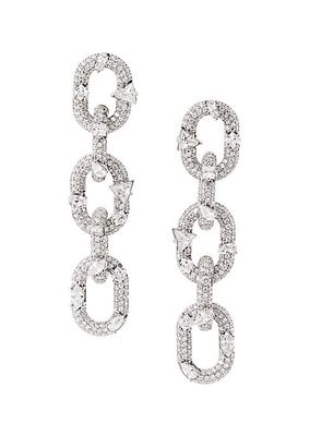 Spark Rhodium Vermeil & Crystal Oval-Link Chain Earrings