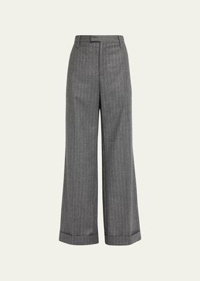 Sparkle Pinstripe Pleated Pants with Hollywood Cuffs