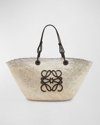 Sparkling Metallic Anagram Basket Tote Bag