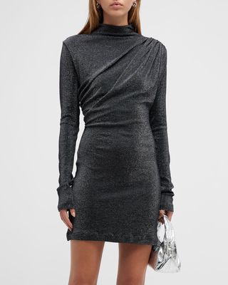 Sparkly High-Neck Ruched Mini Dress