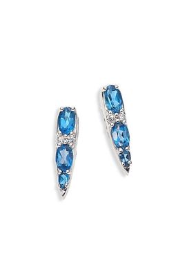 Spectrum Tapered Diamond, London Blue Topaz & 18K White Gold Stud Earrings