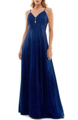 Speechless Cutout Shimmer Gown in Navy
