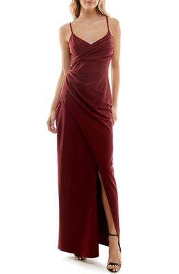 Speechless Ruched Sheath Gown in Merlot