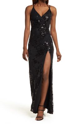Speechless Sequin Ruched Mesh Dress in Black